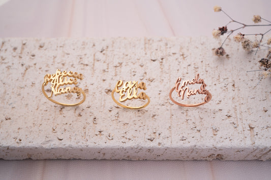 Custom Double Name Ring in Gold and Silver