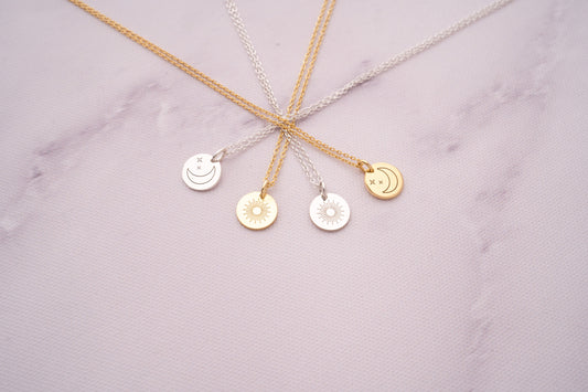 18k Gold Sun and Moon Necklace Gift