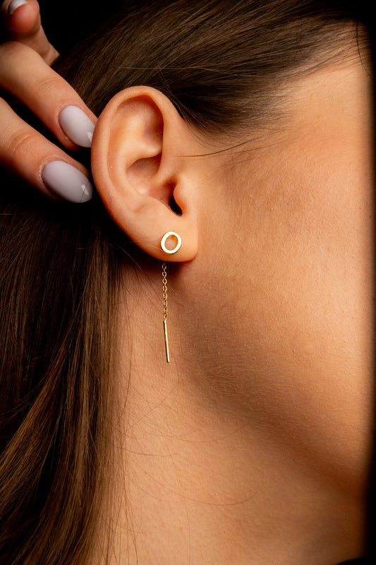 Minimalist Gold Threader Earrings with Initial and Letter